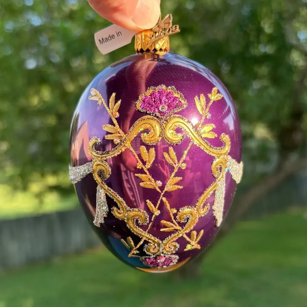 RARE! 2008 Neiman Marcus Purple Glass Egg Ornament Poland Cathedral in Box